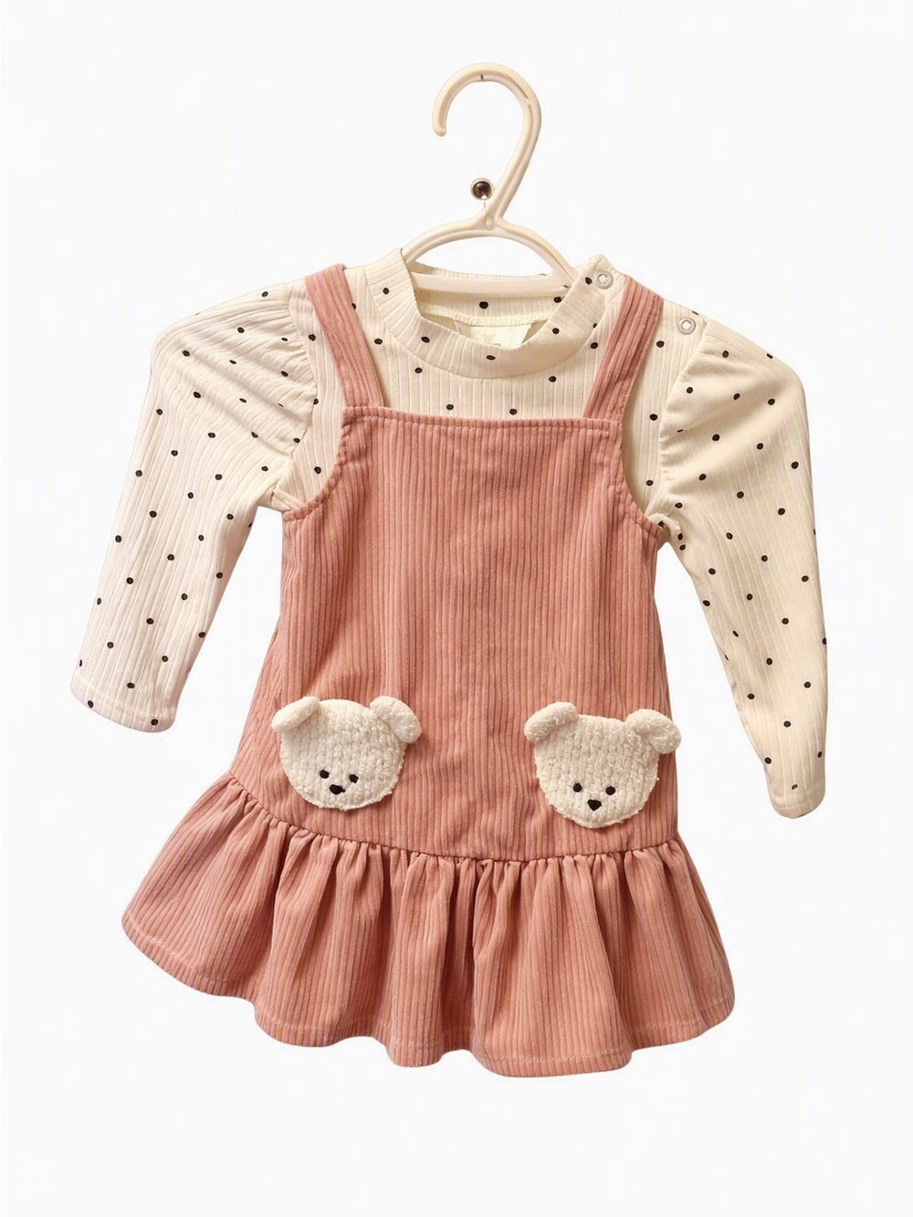 Rare Editions 24M Bundle – Ribbed Bodysuit + Pink Corduroy Bear Dress